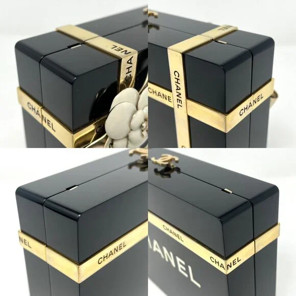 Chanel 2017 Black Plexiglass Gold Hardware Gift Box Minaudiere Clutch - Picture 7 of 12